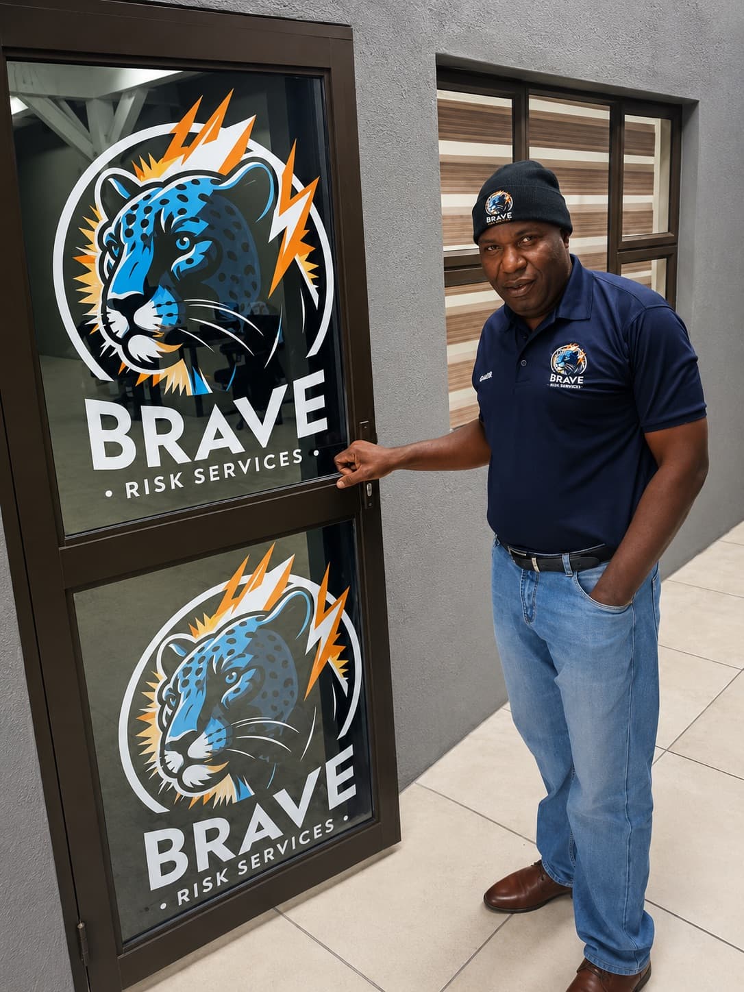 Braverisk security officer in branded uniform